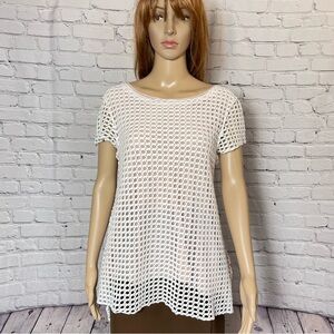 New Pete Mesh White Short Sleeve Top Size L